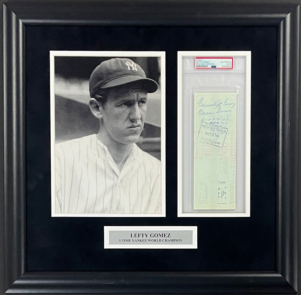 Lefty Gomez Signed Check (PSA/DNA Encapsulated) in Framed Display