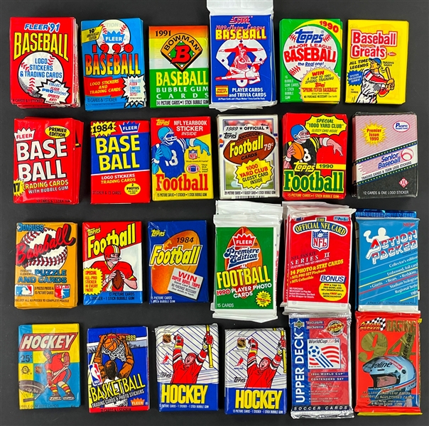 1980s-1990s Baseball, Football and Other Sports Unopened Pack Collection of 57