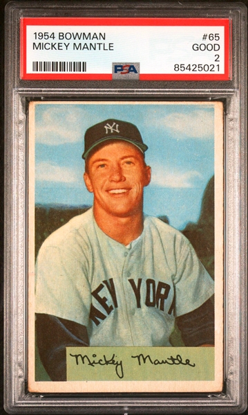 1954 Bowman #65 Mickey Mantle - PSA GD 2