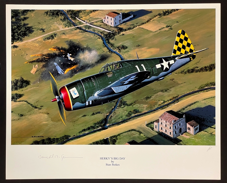 Herschel Green Signed "Herkys Big Day" 22 x 18 Stan Stokes Aviation Artwork (AI Certified)