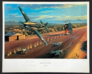 Robert Layher, Robert Keeton, Tex Hill, Ed Rector, Charles Mott, Peter Wright Signed "Spoiling the Party" Stan Stokes Aviation LARGE Artwork (AI Verified)