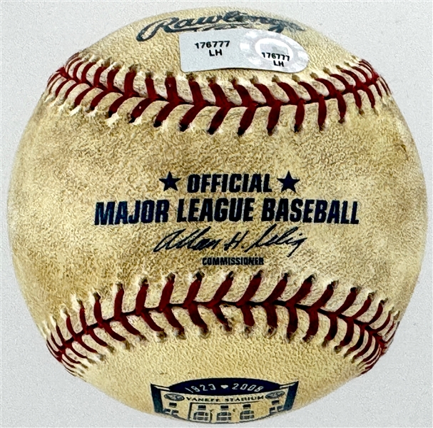 2008 Game Used Baseball From Final Game at Yankee Stadium Acquired by Orioles Shortstop Juan Castro