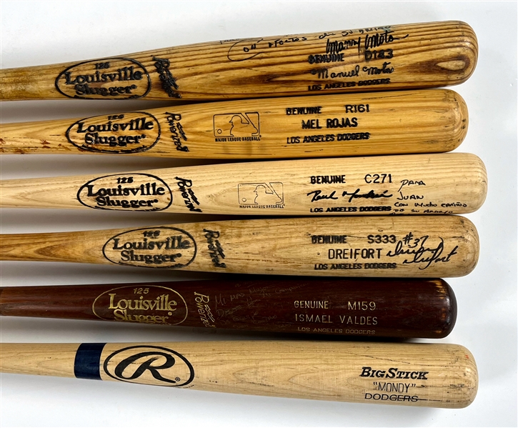 Los Angeles Dodgers Game Used Bat Collection (6) Incl. Raul Mondesi and Dodgers Bat Bag -  Acquired by Teammate Juan Castro