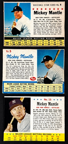 1961-63 Post Cereal Mickey Mantle Trio (3)