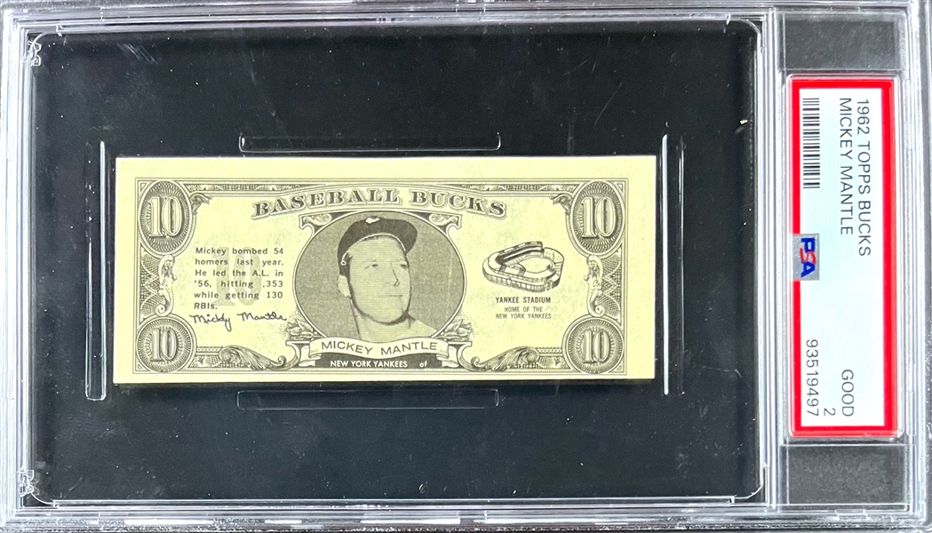 1962 Topps Baseball Bucks Mickey Mantle - PSA GD 2