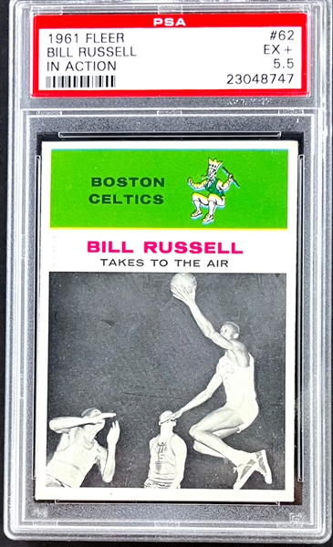 1961 Fleer Basketball #62 Bill Russell In Action - PSA EX+ 5.5