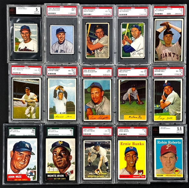 1950s Topps and Bowman Hall of Famers and Stars Collection of 35 Incl. 20 Graded Cards 