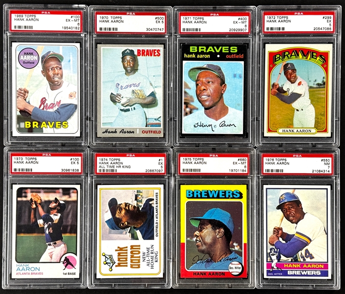 1969-1976 Topps Hank Aaron Collection of 8 PSA-Graded Cards