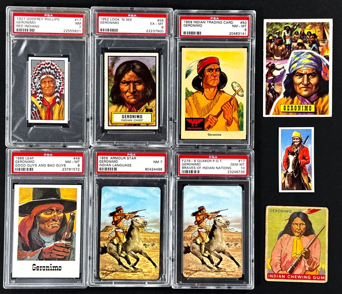 1920s-1960s Geronimo Type Card Collection of 9 Incl. 6 PSA-Graded Examples