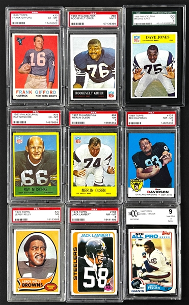 1950-1981 Topps, Fleer and Philadelphia Football Hall of Famer Collection of 86 Incl. 8 Graded Cards