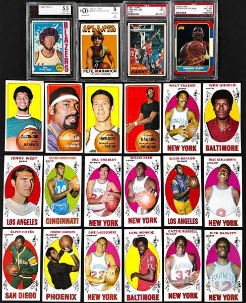 1960s - 1980s Topps Basketball Hall of Famer Collection of 26 Incl. 3 Graded Cards