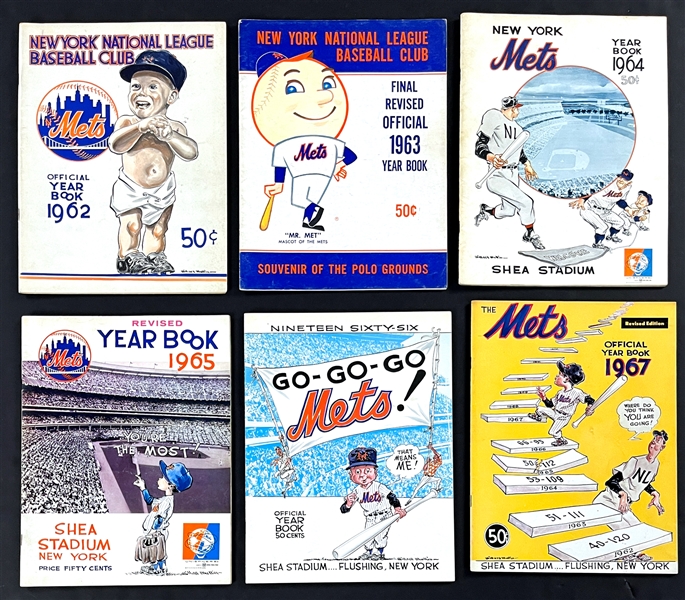 1962-1969 New York Mets Yearbook Collection (8) Incl. Signed 1969 Example - The First Eight Seasons!