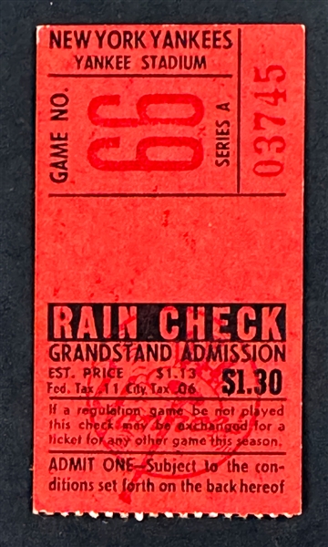 Mickey Mantle Career Home Run #165 Ticket Stub - August 25, 1956, Yankee Stadium