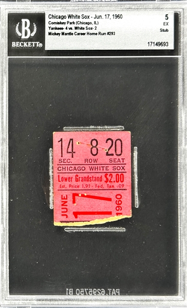 Mickey Mantle Career Home Run #293 Ticket Stub - June 17, 1960, Comiskey Park (Chicago) (Encapsulated Beckett Authentic)