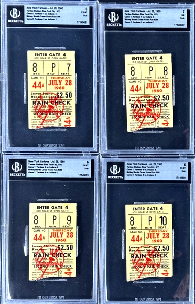 Mickey Mantle Career Home Run #306 Ticket Stubs (4) - July 28, 1960, Yankee Stadium (Encapsulated Beckett Authentic)