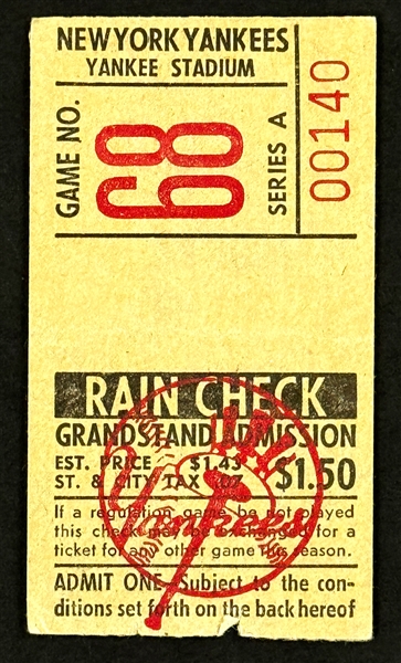 Mickey Mantle Career Home Run  #518 Ticket Stub - September 3, 1967, Yankee Stadium