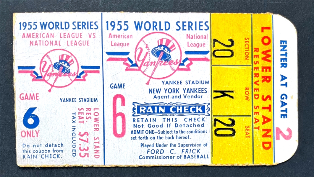 1955 New York Yankees Game 6 World Series Ticket Stub - October 3, 1955, Yankee Stadium