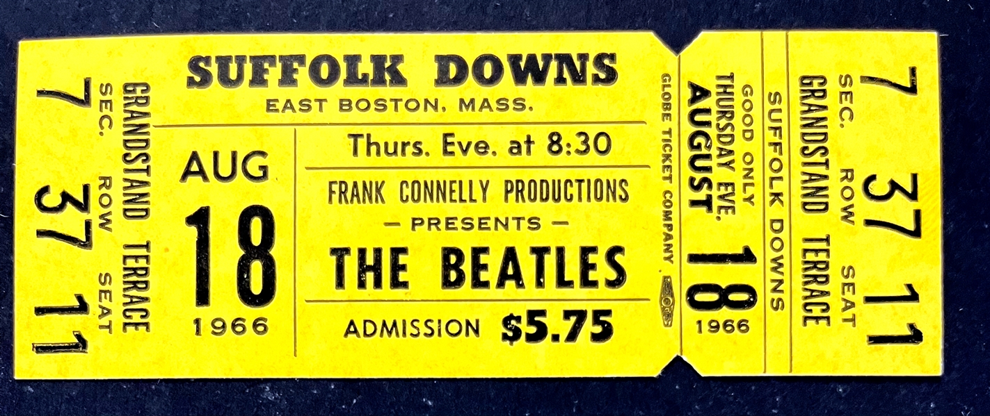 1966 Beatles FULL Concert Ticket - August 18, 1966, Suffolk Downs, East Boston, Mass.