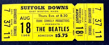 1966 Beatles FULL Concert Ticket - August 18, 1966, Suffolk Downs, East Boston, Mass.