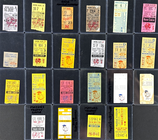 1951-1982 New York City "Mayors Trophy Game" Yankees, Dodgers, Mets and Giants Exhibition Ticket Collection (22) Plus 1971 Trophy Game Program