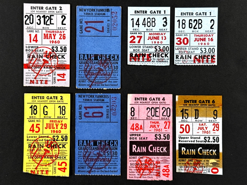 1960-61 New York Yankees Ticket Stub Collection (8) Incl. Roger Maris HR Ticket