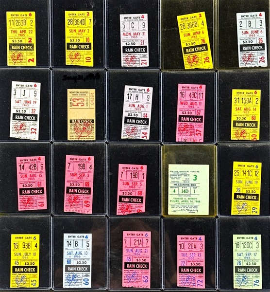 1965-66 New York Yankees Ticket Stub Collection (20)