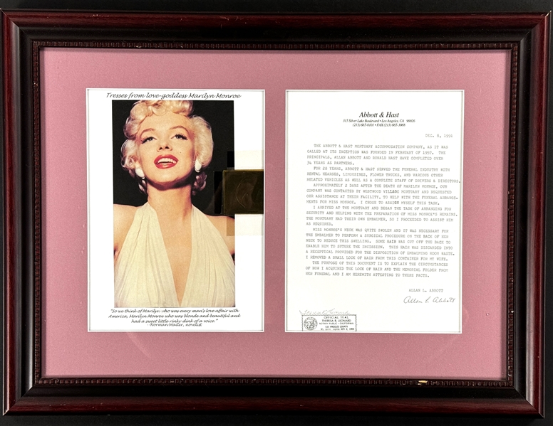 A Lock of Marilyn Monroe Hair with Provenance (University Archives LOA) 