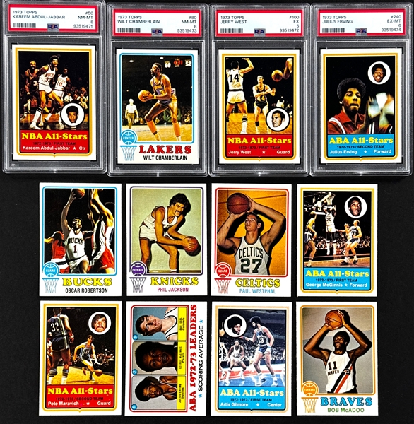 1973 Topps Basketball Complete Set (264) Incl. PSA NM-MT 8 #50 Jabbar and #80 Chamberlain