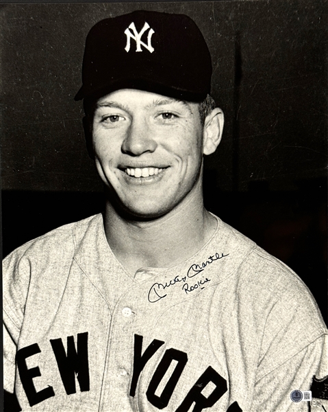 Mickey Mantle "Rookie" Inscribed Signed 16x20 Photo - 1951 Rookie Image (Beckett Authentic)