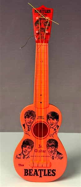 1964 "Mastro Industries" Red Beatles "Jr. Guitar" Featuring John Lennon, Paul McCartney, George Harrison and Ringo Starr