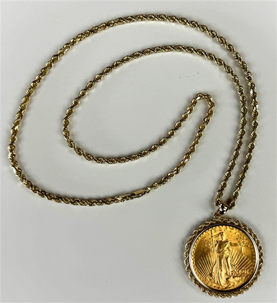 Elvis Presley Owned and Worn $20 Saint-Gaudens Gold Coin Necklace Given to Bodyguard Dave Hebler