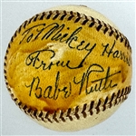 Babe Ruth Signed Baseball Inscribed to Red Sox Pitcher Mickey Harris (Beckett Authentic) 