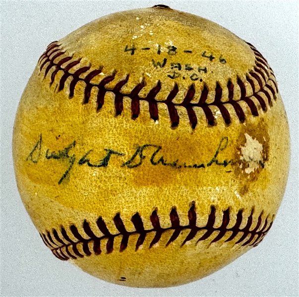 President Dwight D. Eisnhower Signed Baseball Signed for Red Sox Pitcher Mickey Harris (Beckett Authentic) 