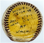 1946 Mickey Harris Win #1 ("4-18-46") Game Used Baseball - From his 17-Win Season