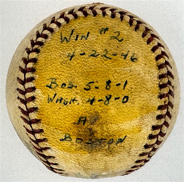 1946 Mickey Harris Win #2 ("4-22-46") Game Used Baseball - From his 17-Win Season