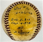 1946 Mickey Harris Win #2 (4-22-46) Game Used Baseball - From his 17-Win Season