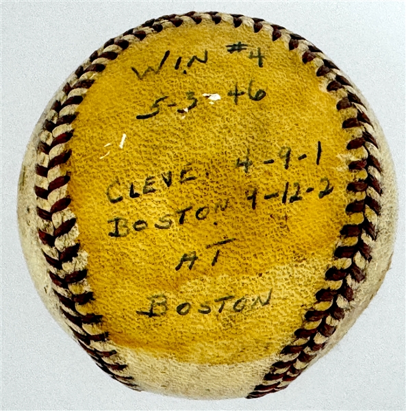 1946 Mickey Harris Win #4 ("5-3-46") Game Used Baseball - From his 17-Win Season