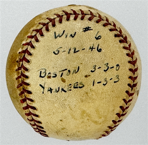 1946 Mickey Harris Win #6 ("5-12-46") Game Used Baseball - From his 17-Win Season