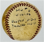 1946 Mickey Harris Win #6 ("5-12-46") Game Used Baseball - From his 17-Win Season