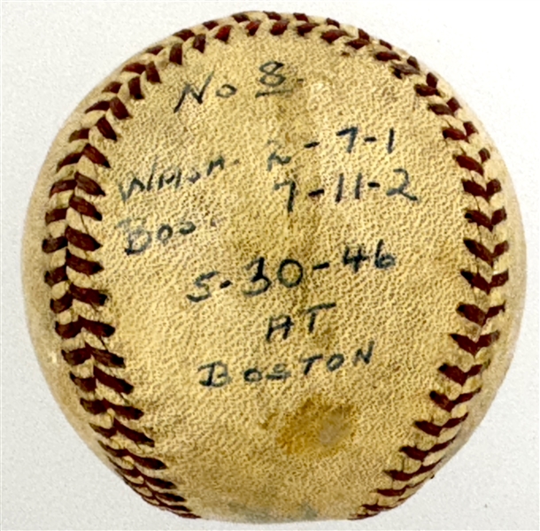 1946 Mickey Harris Win #8 ("5-30-46") Game Used Baseball - From his 17-Win Season