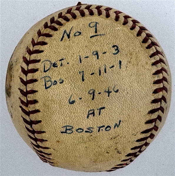 1946 Mickey Harris Win #9 ("6-9-46") Game Used Baseball - From his 17-Win Season