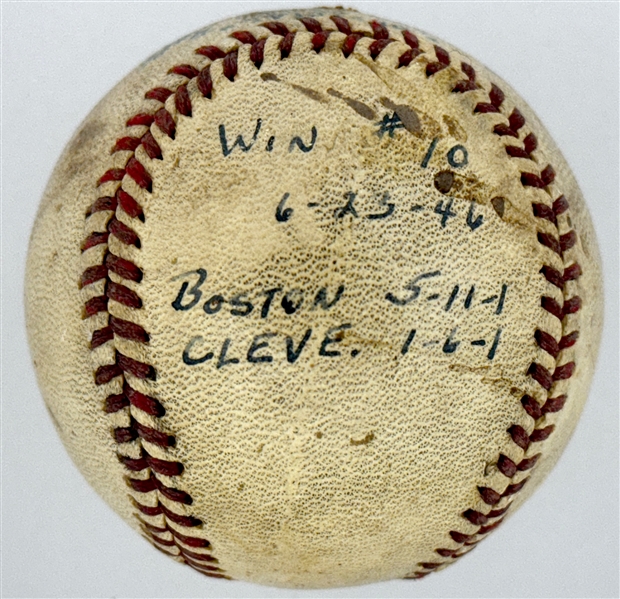 1946 Mickey Harris Win #10 ("6-23-46") Game Used Baseball - From his 17-Win Season