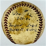 1946 Mickey Harris Win #12 (7-13-46) Game Used Baseball - From his 17-Win Season