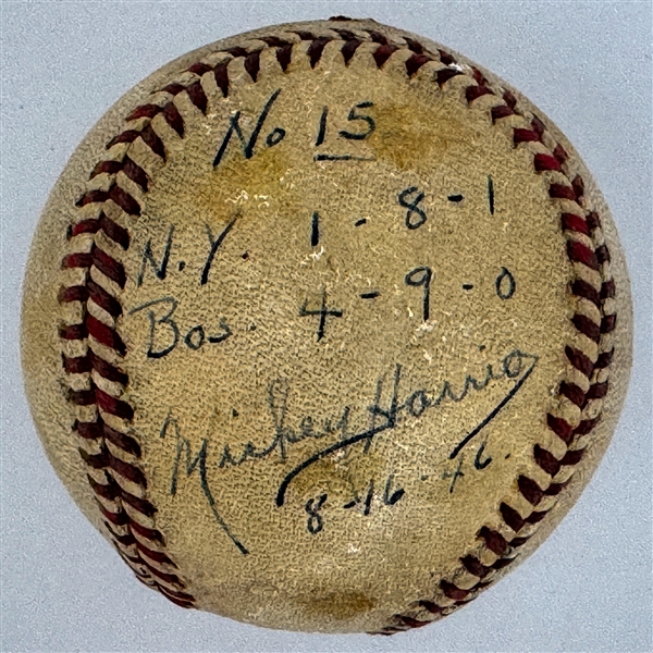 1946 Mickey Harris Win #15 ("8-16-46") Game Used Baseball - From his 17-Win Season -  Signed by Harris (Beckett Authentic)