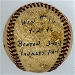 1946 Mickey Harris Win #16 ("9-2-46") Game Used Baseball - From his 17-Win Season