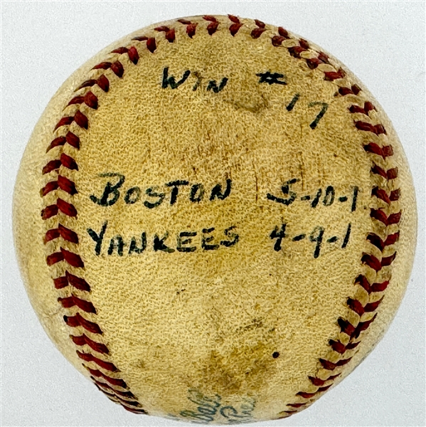 1946 Mickey Harris Win #17 ("9-24-46") Game Used Baseball - From his 17-Win Season