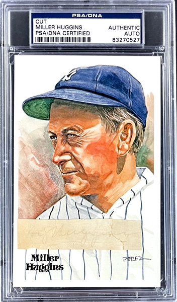 Miller Huggins Cut Signature on Perez-Steele Postcard (Encapsulated Authentic PSA/DNA)