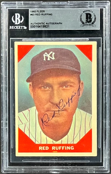 1960 Fleer #63 Red Ruffing Signed Card (Beckett Encapsulated)