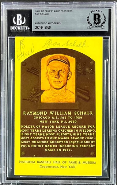 Ray Schalk Signed Yellow Hall of Fame Plaque (Beckett Encapsulated)