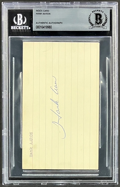 Hank Aaron Signed Index Card (Beckett Encapsulated)